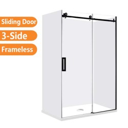 1170*770*1950mm 3 Side Black Frameless Sliding Door Rectangle Shower Box